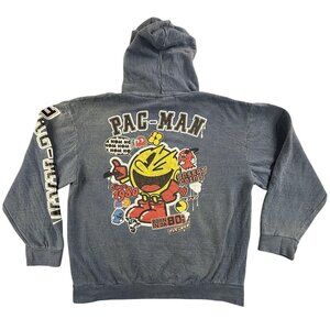Pac-Man Hoodie Mens Large Blue Pullover Retro Arcade Graphic Fleece Japan Gaming